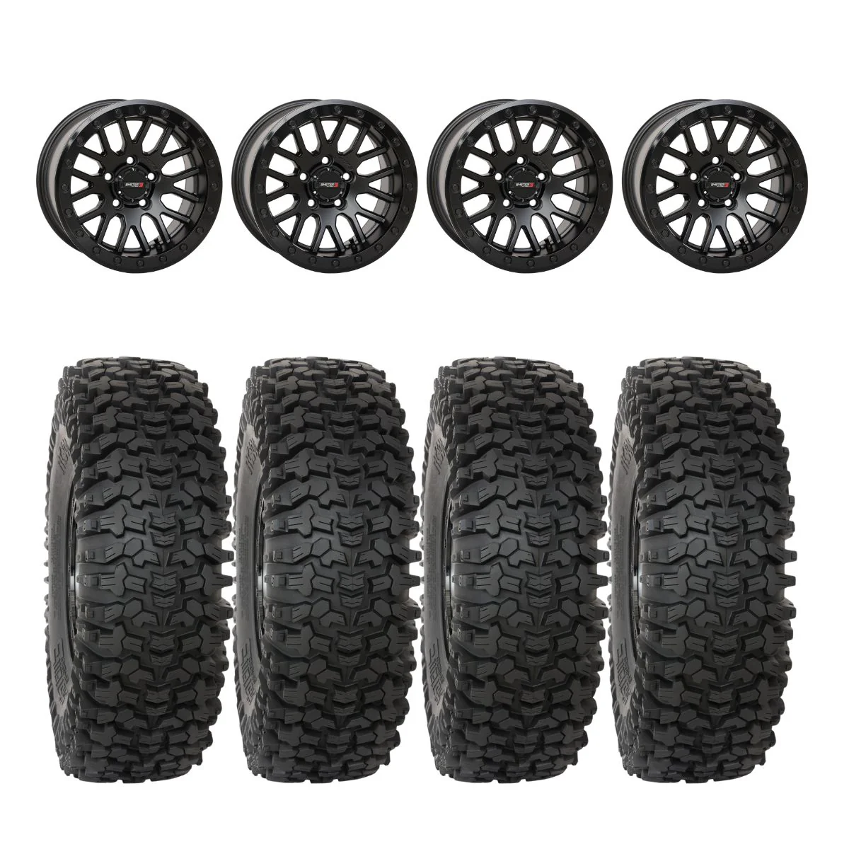 System 3 Matte Black w/Gloss Black Ring SB-9 Beadlock & System 3 RC500S 8 Ply Rock Crawler Wheel & Tire Kit