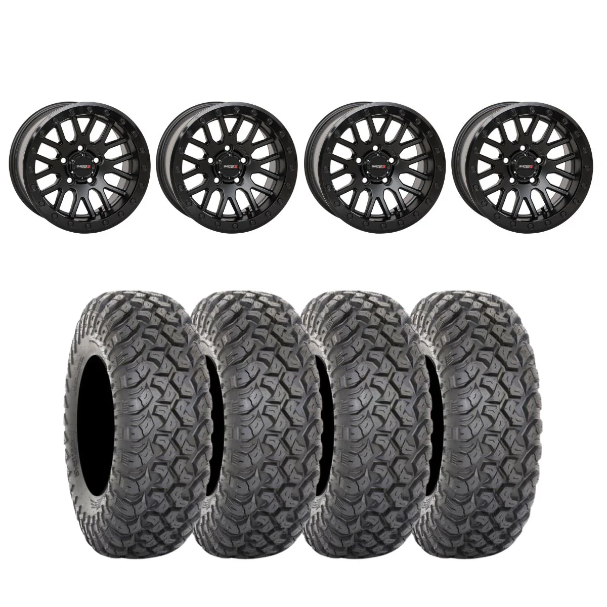 System 3 SB-9 Matte Black w/Gloss Black Ring Beadlock & System 3 Radial RT320 Wheel & Tire Kit