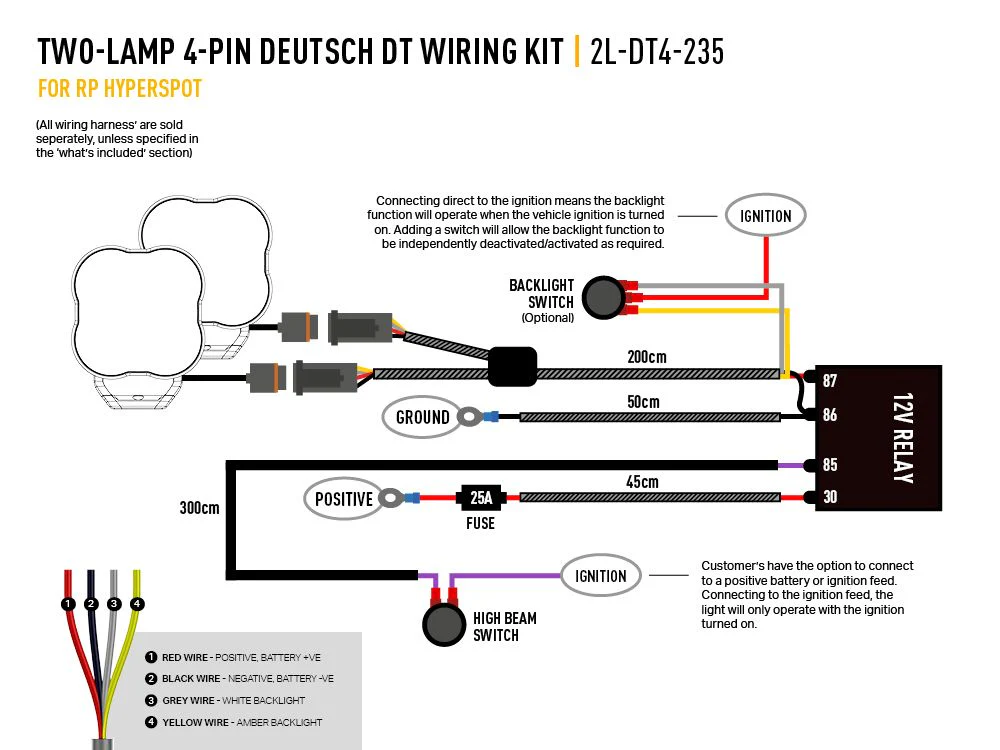 Triple R Lighting Two-Lamp Harness Kit (Deutsch Dt - 4 PIN, 12V) - Image 2