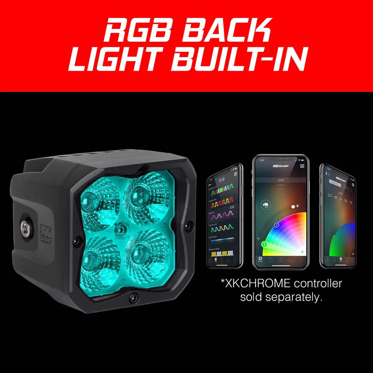 XK Glow XKchrome 2PC C3 SAE Cube Light Kit - Image 3